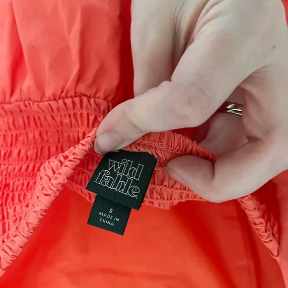 Wild Fable Peach Babydoll Puff Sleeve Dress Smocked Back Cottagecore Summer - Picture 6 of 8